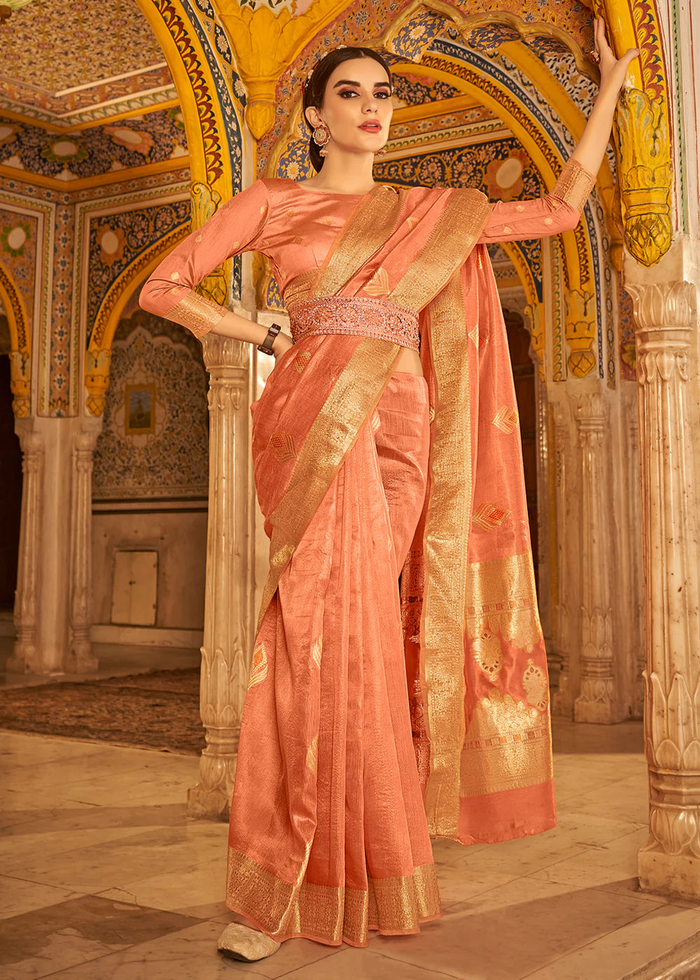 BLUSHING PEACH Banarasi Tissue Silk Saree