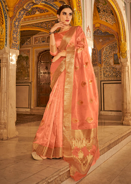 BLUSHING PEACH Banarasi Tissue Silk Saree