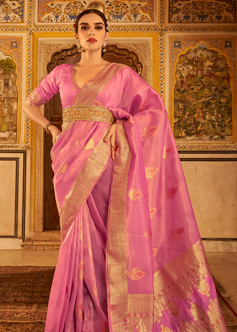 AZALEA PINK Banarasi Tissue Silk Saree
