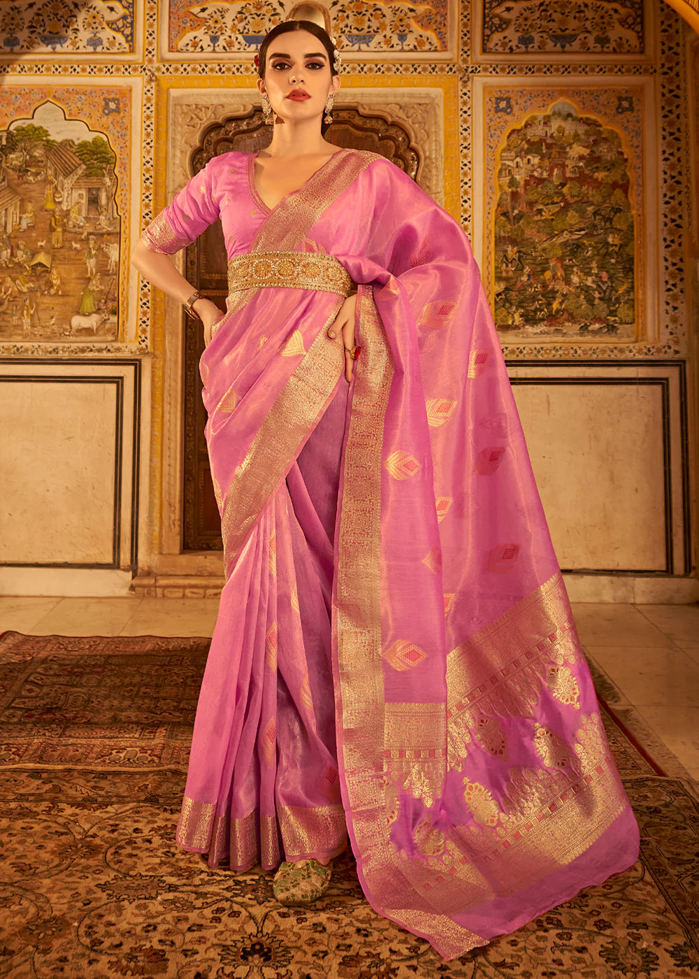 AZALEA PINK Banarasi Tissue Silk Saree