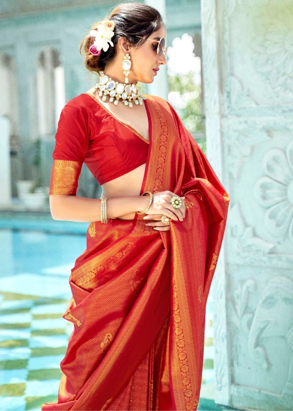 CRIMSON Royal Red Kanjivaram Zari Silk Saree