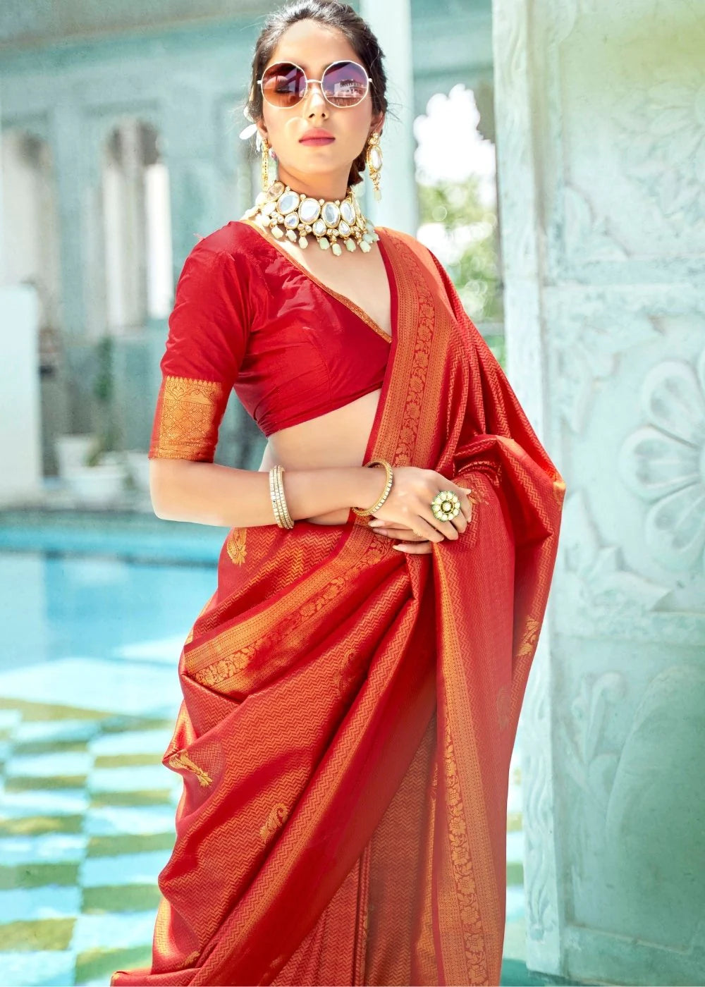 CRIMSON Royal Red Kanjivaram Zari Silk Saree