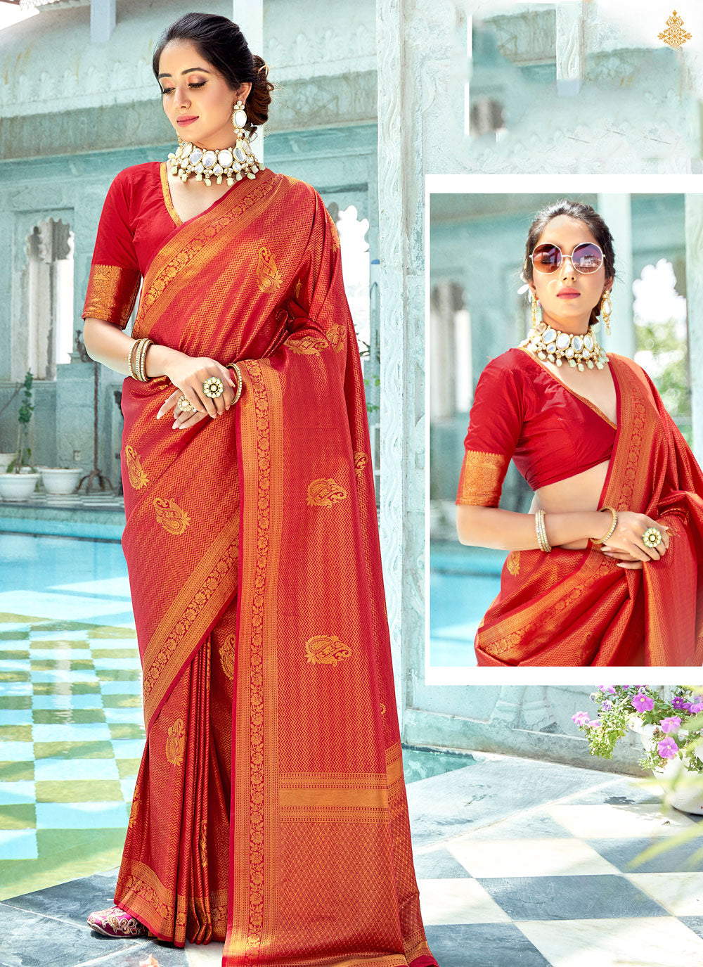 Lovely Red Color Kanjivaram Silk Contemporary Style Saree