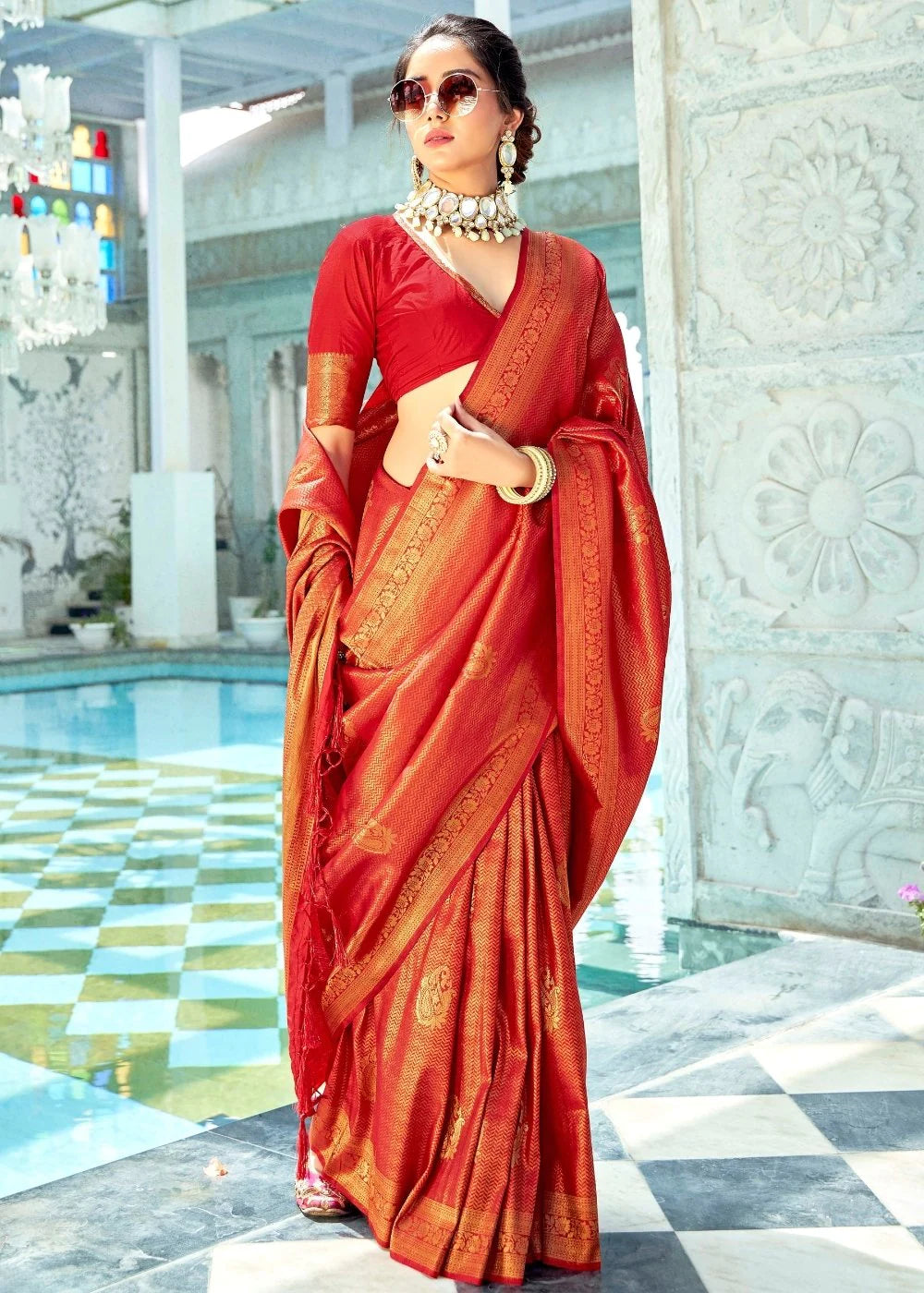 CRIMSON Royal Red Kanjivaram Zari Silk Saree