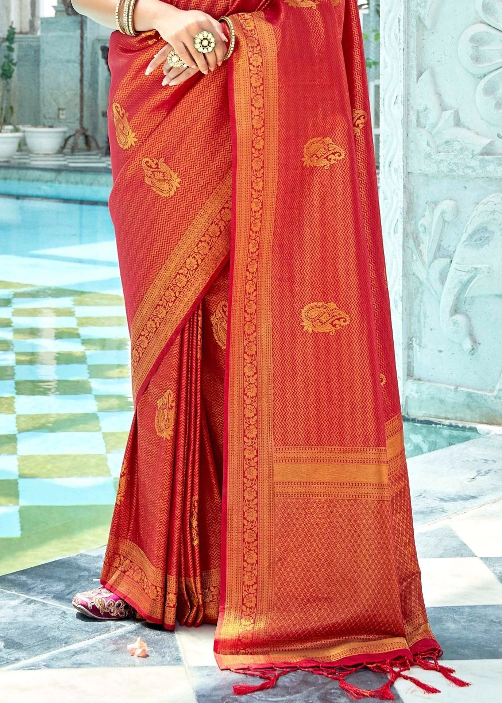 CRIMSON Royal Red Kanjivaram Zari Silk Saree