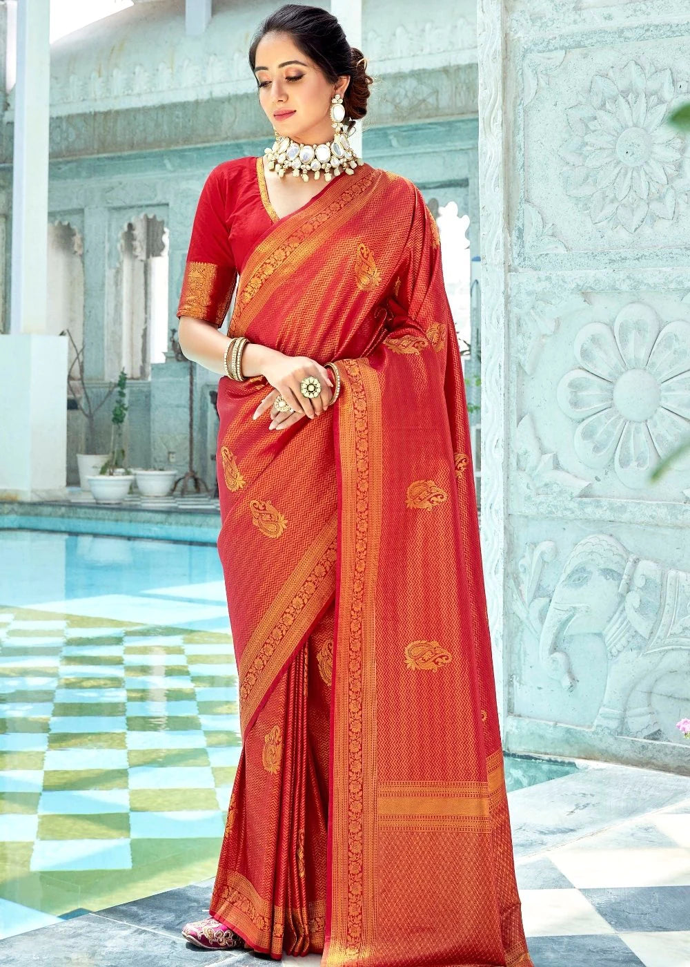 CRIMSON Royal Red Kanjivaram Zari Silk Saree