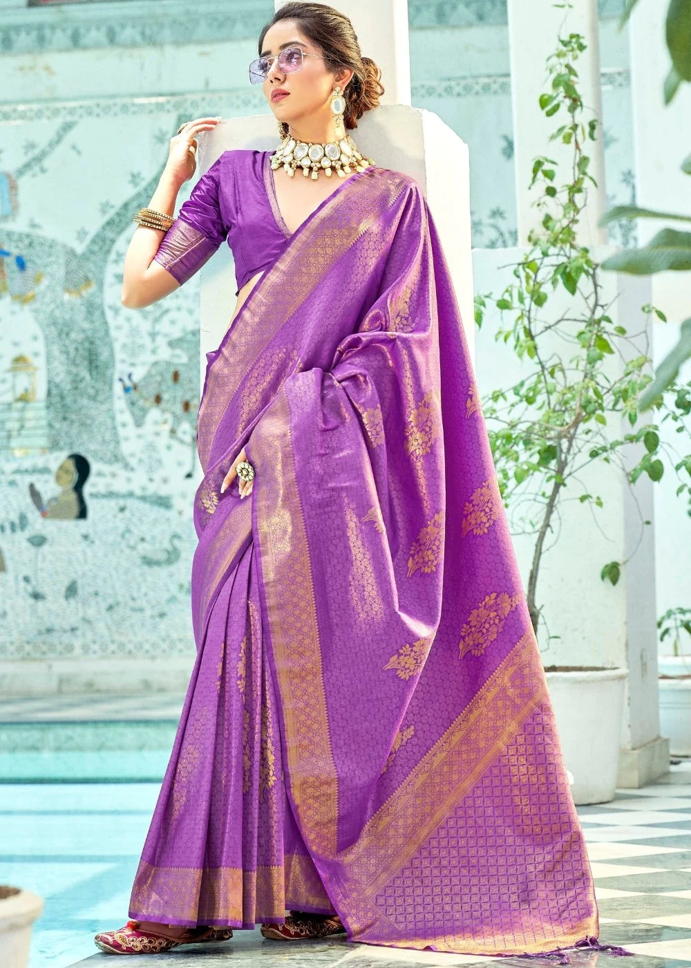 ELECTRIC Drama Purple Kanjivaram Zari Silk Saree