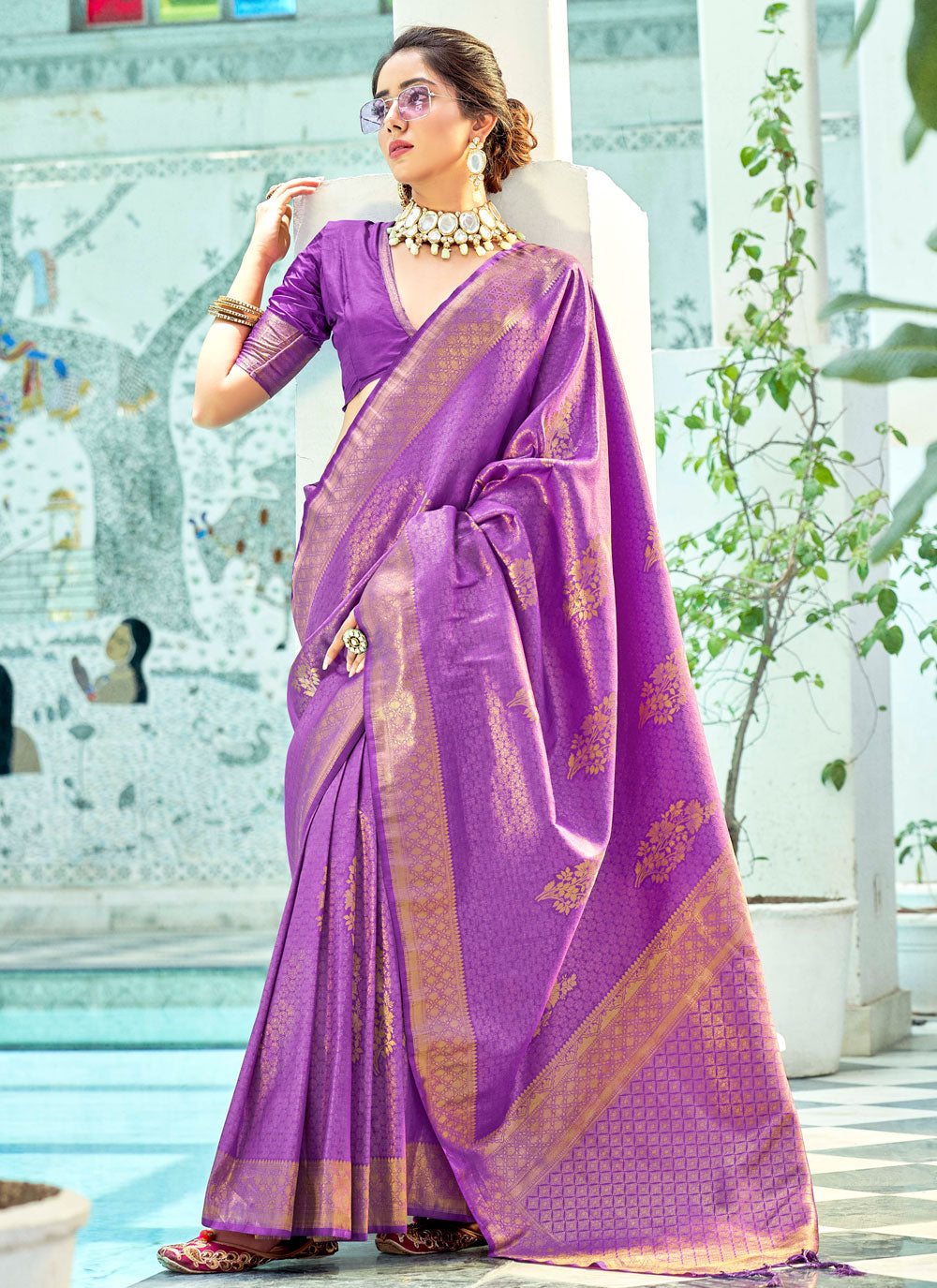 Fancy Violet Color Woven Enhanced Party Wear Saree