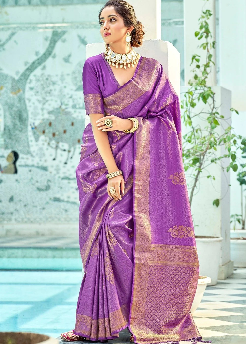 ELECTRIC Drama Purple Kanjivaram Zari Silk Saree