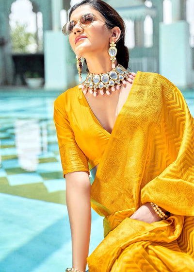 Yellow Kanjivaram Zari Silk Saree With Yellow Blouse