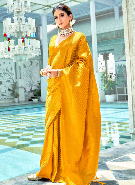 Fabulous Mustard Color Kanjivaram Silk Saree