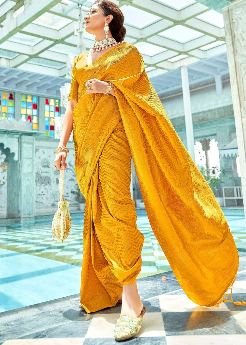 Yellow Kanjivaram Zari Silk Saree With Yellow Blouse