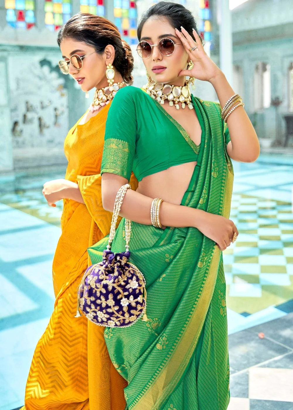 iquant Olive Green Kanjivaram Zari Silk Saree