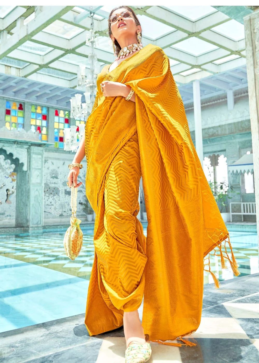 Yellow Kanjivaram Zari Silk Saree With Yellow Blouse