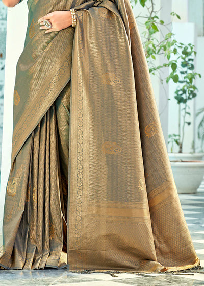 Stone Grey Kanjivaram Zari Silk Saree