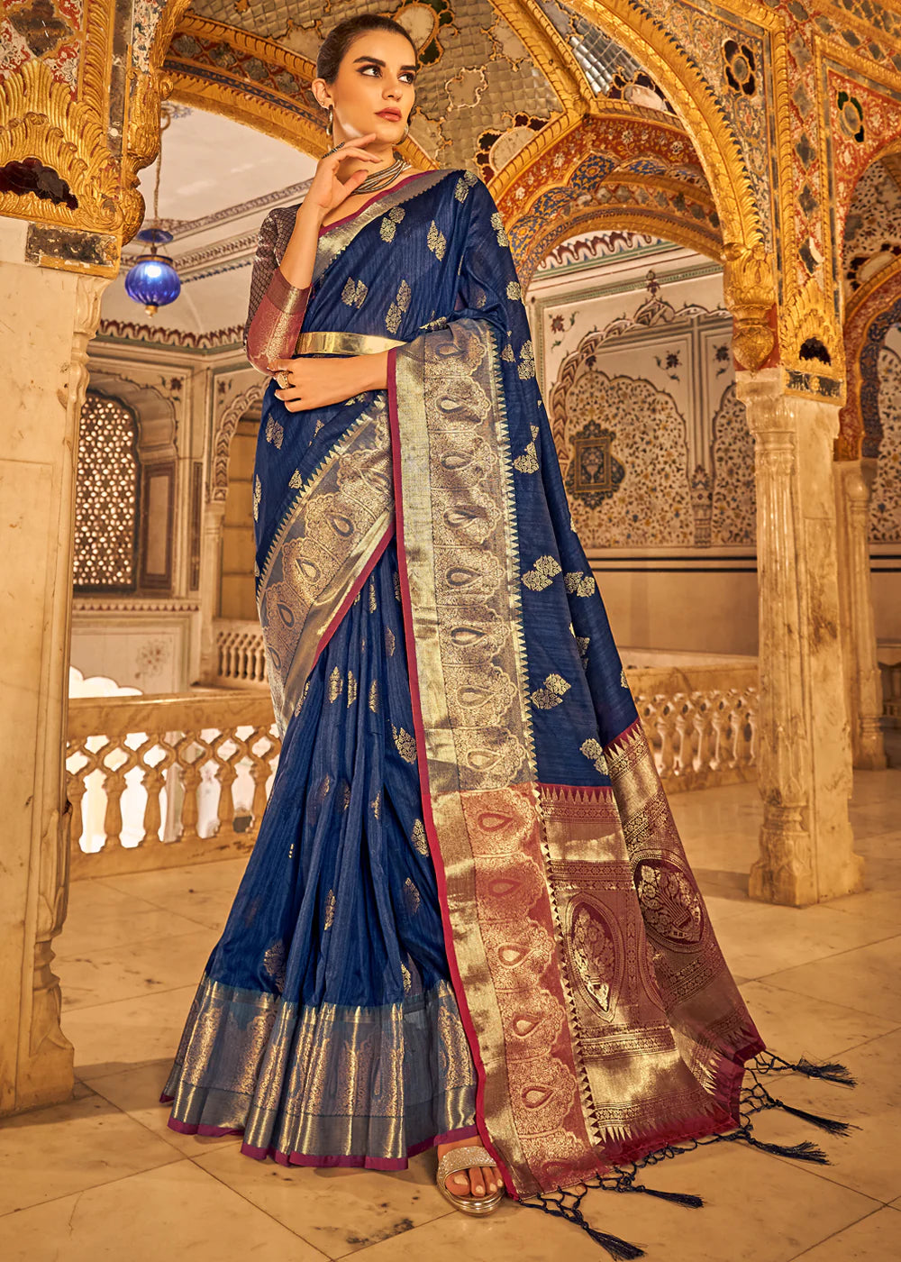 SAPPHIRE BLUE Banarasi Woven TISSUE Silk Saree