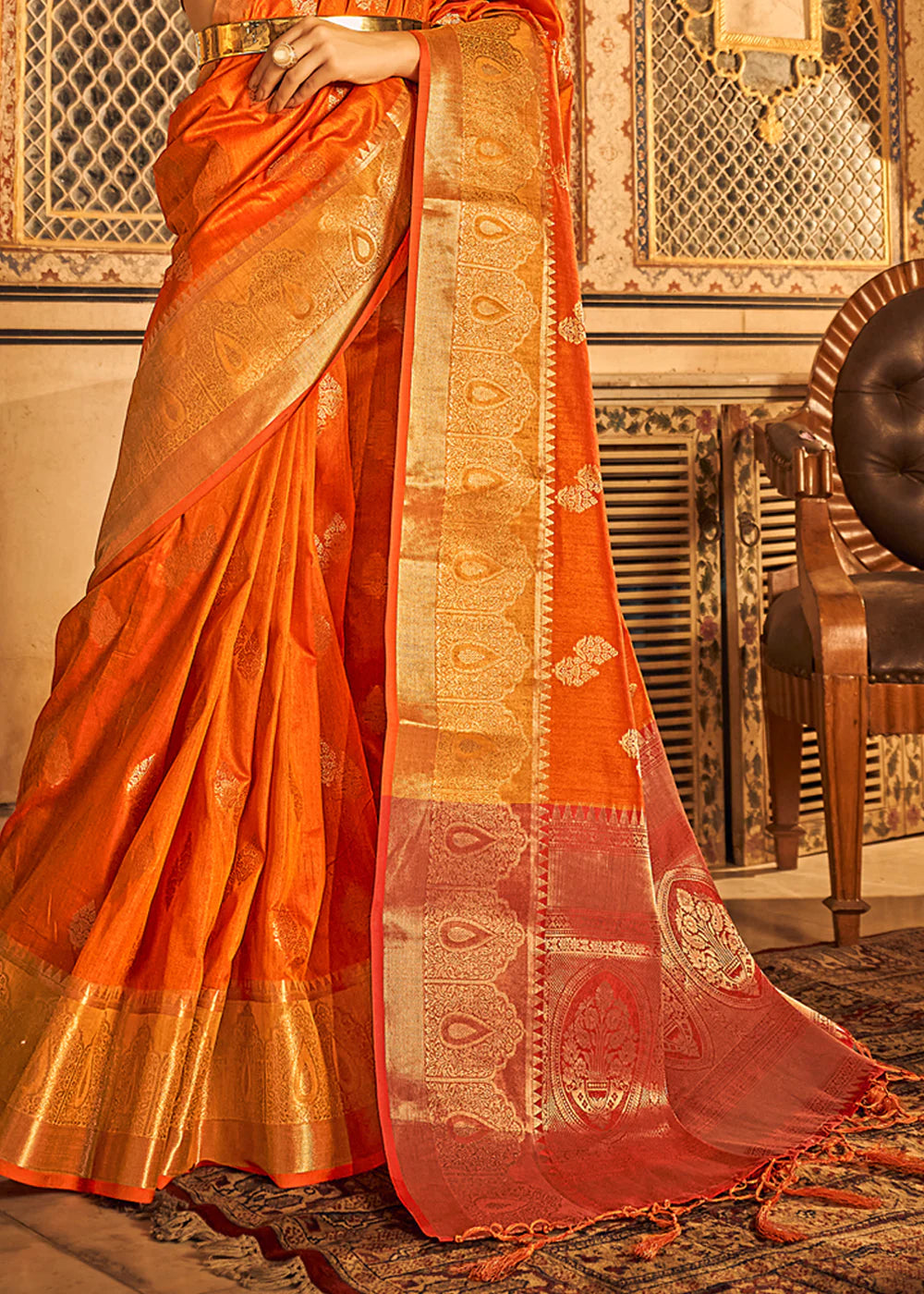 GOLDFISH ORANGE BANARASI Woven TISSUE Silk Saree