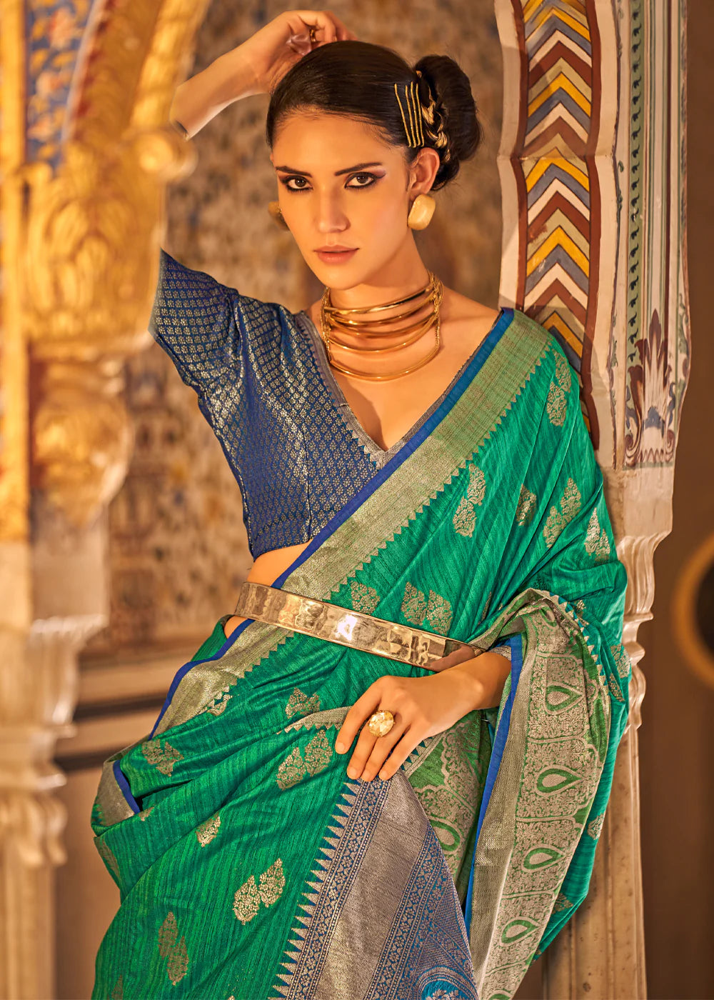 OCEAN GREEN BANARASI Woven TISSUE Silk Saree