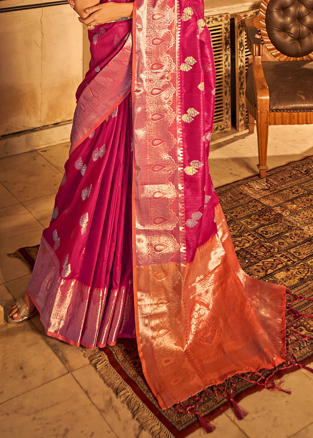 MANGENTA PINK  BANARASI Woven TISSUE Silk Saree