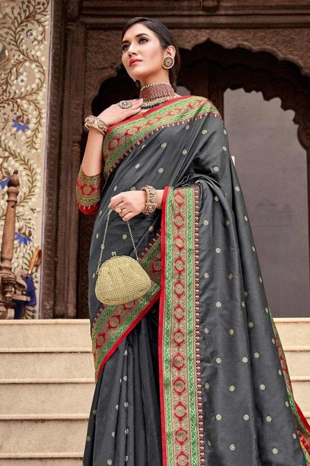 GREY WOVEN SOFT SILK SAREE