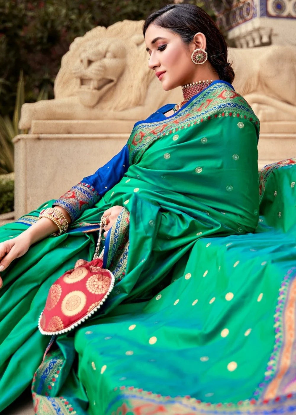 AQWA GREEN WOVEN SOFT SILK SAREE