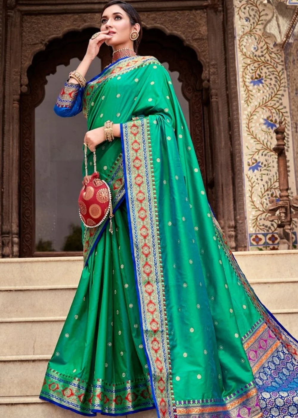 AQWA GREEN WOVEN SOFT SILK SAREE