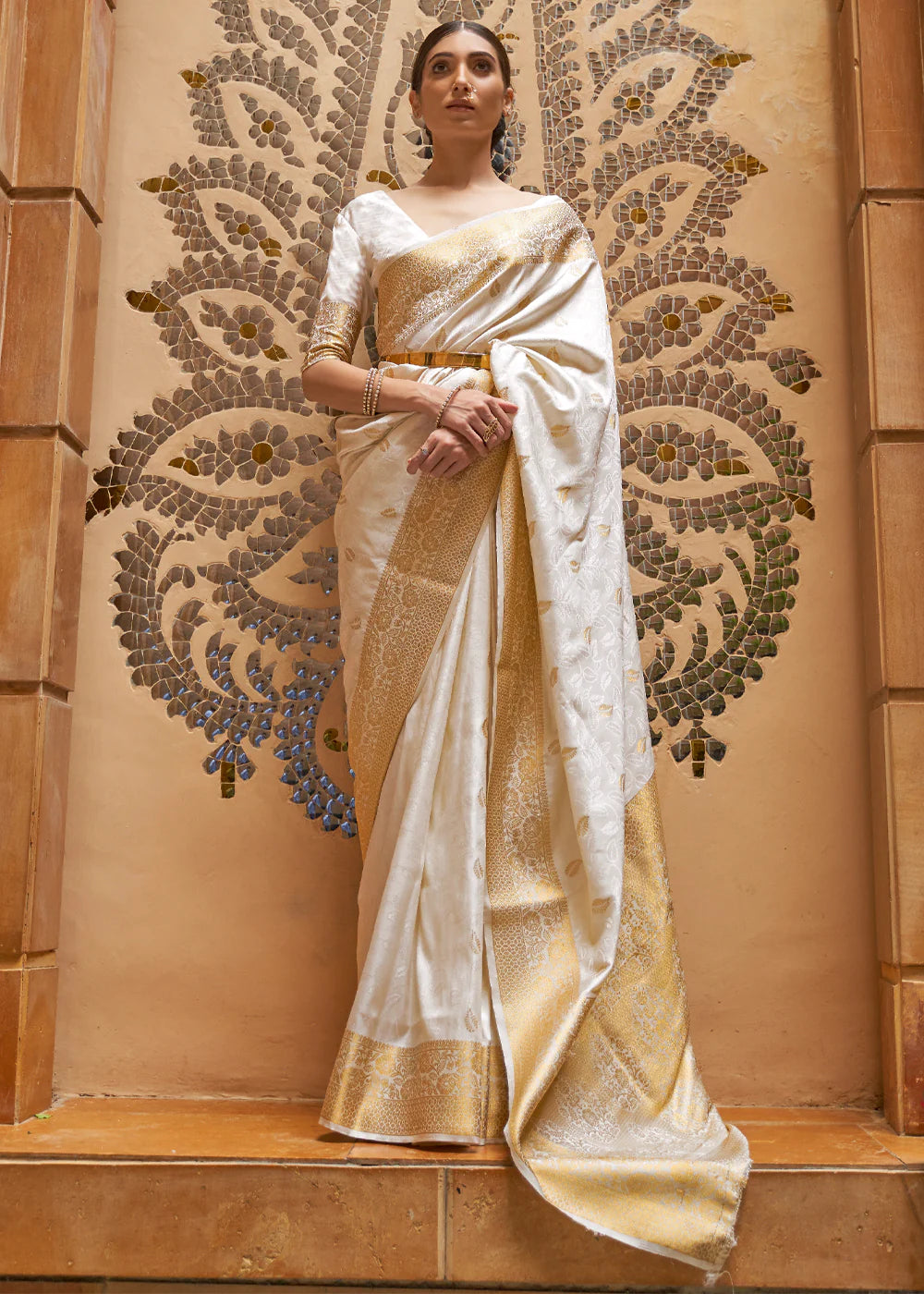 Timeless Opulence White and Gold Woven Kanjivaram Saree