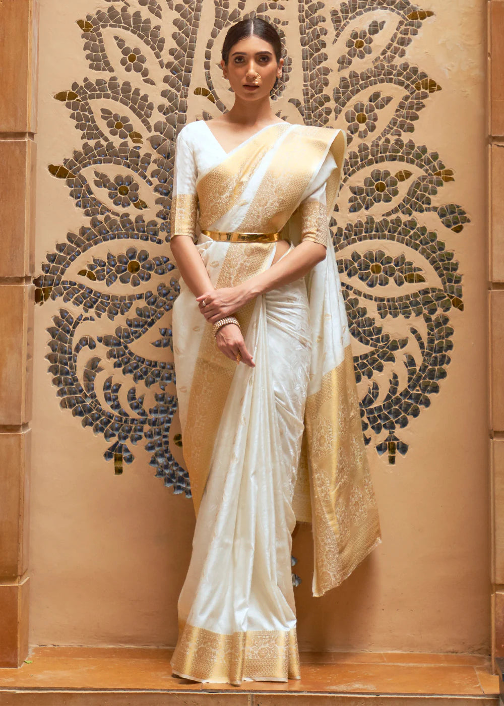 Timeless Opulence White and Gold Woven Kanjivaram Saree