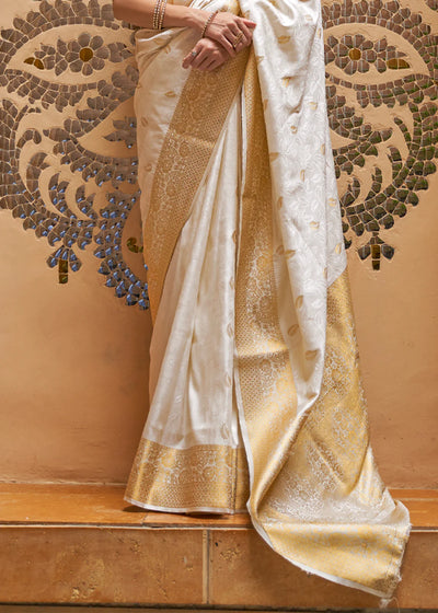 Timeless Opulence White and Gold Woven Kanjivaram Saree