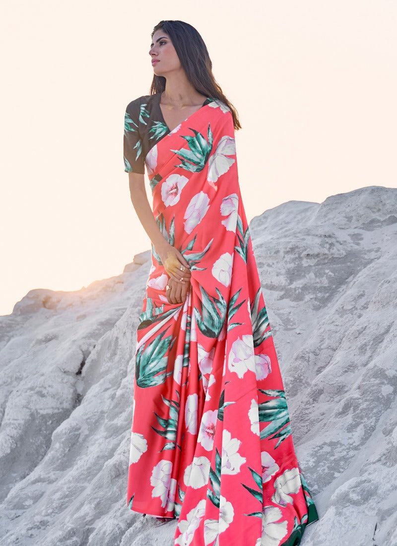 Lovely Pink Color Digital Printed Saree Classic Saree