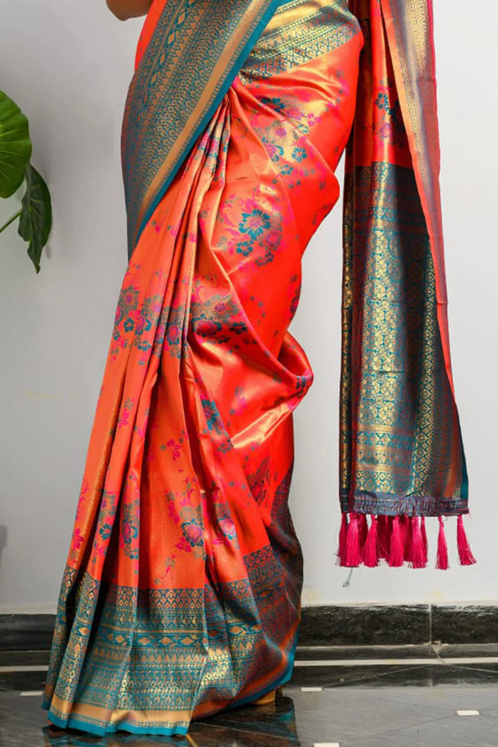 SALMON ORANGE KANJIVARAM SILK SAREE