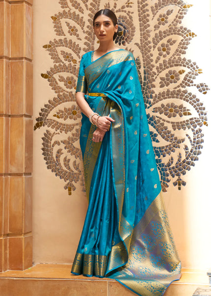 Enchantment Blue and Gold Woven Kanjivaram Saree