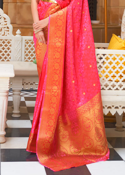 Blossoming Berry Pink and Gold Woven Kanjivaram Saree