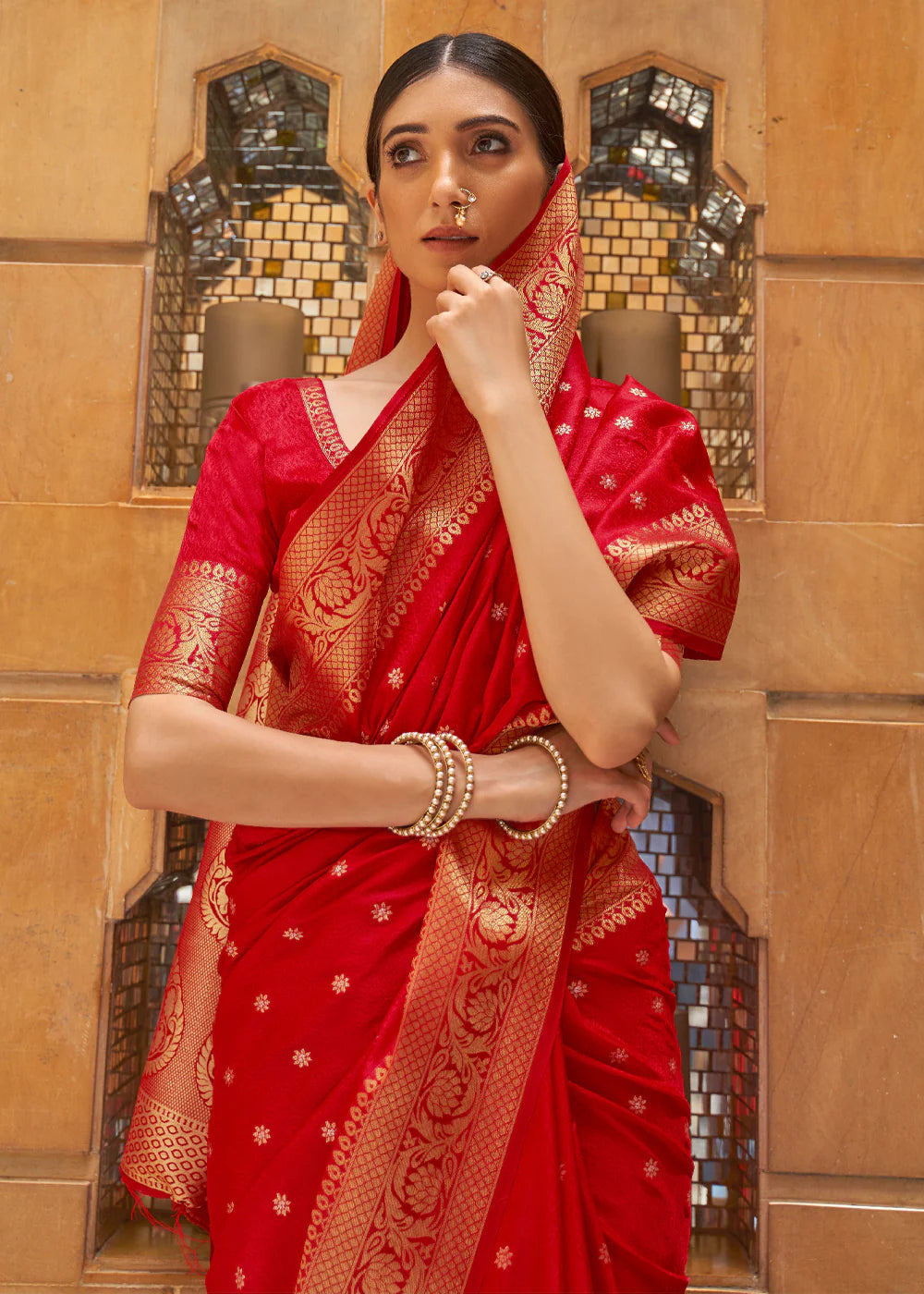 Elegance Red and Gold Woven Kanjivaram Saree