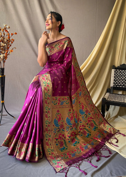 EGGPLANT Purple Woven Paithani Silk Saree