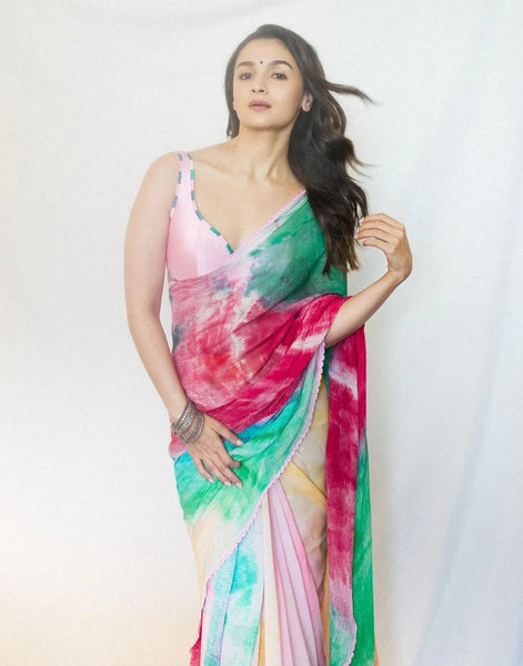 Alia Bhatt Soft Georgette Multicolor Saree