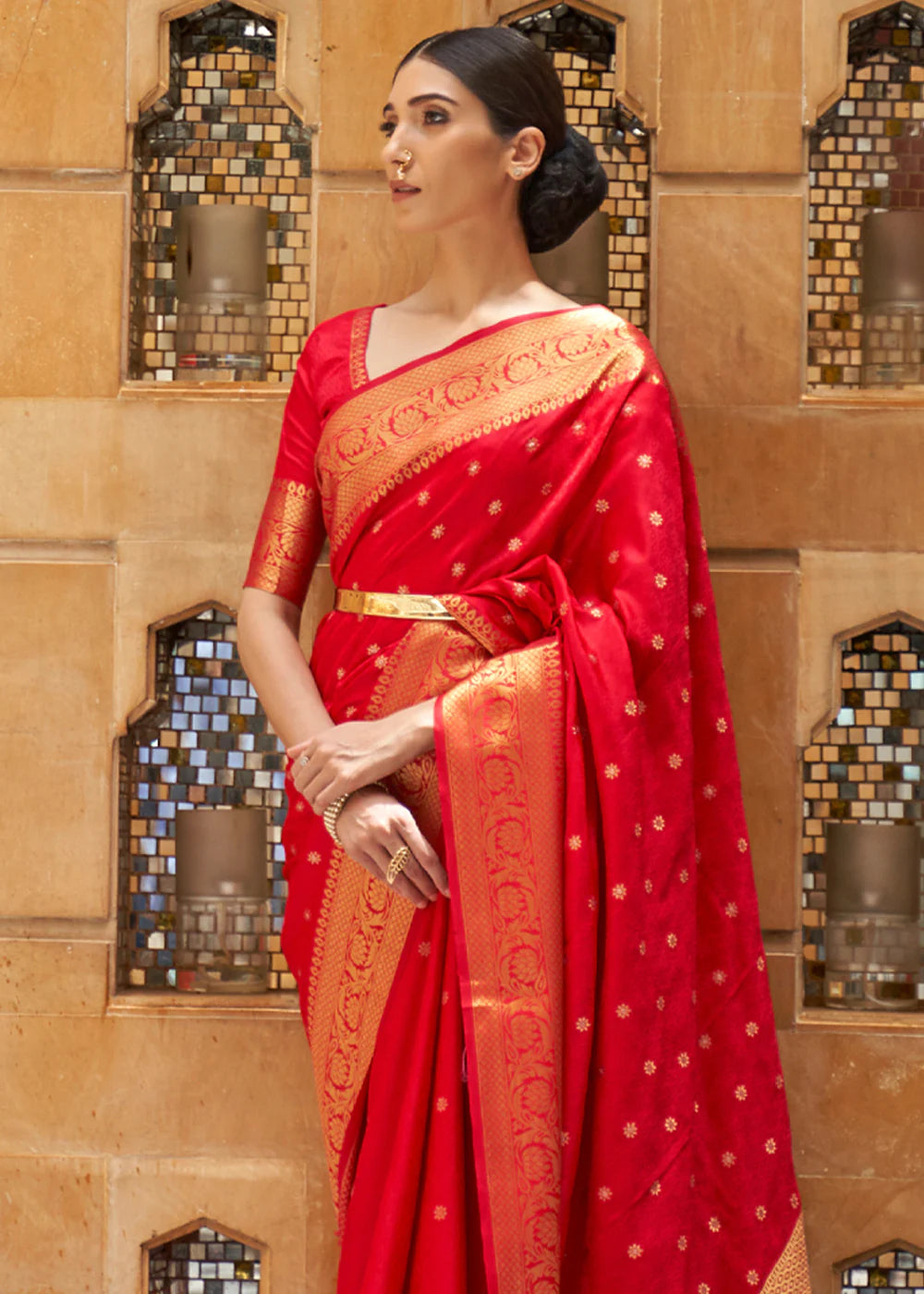 Elegance Red and Gold Woven Kanjivaram Saree