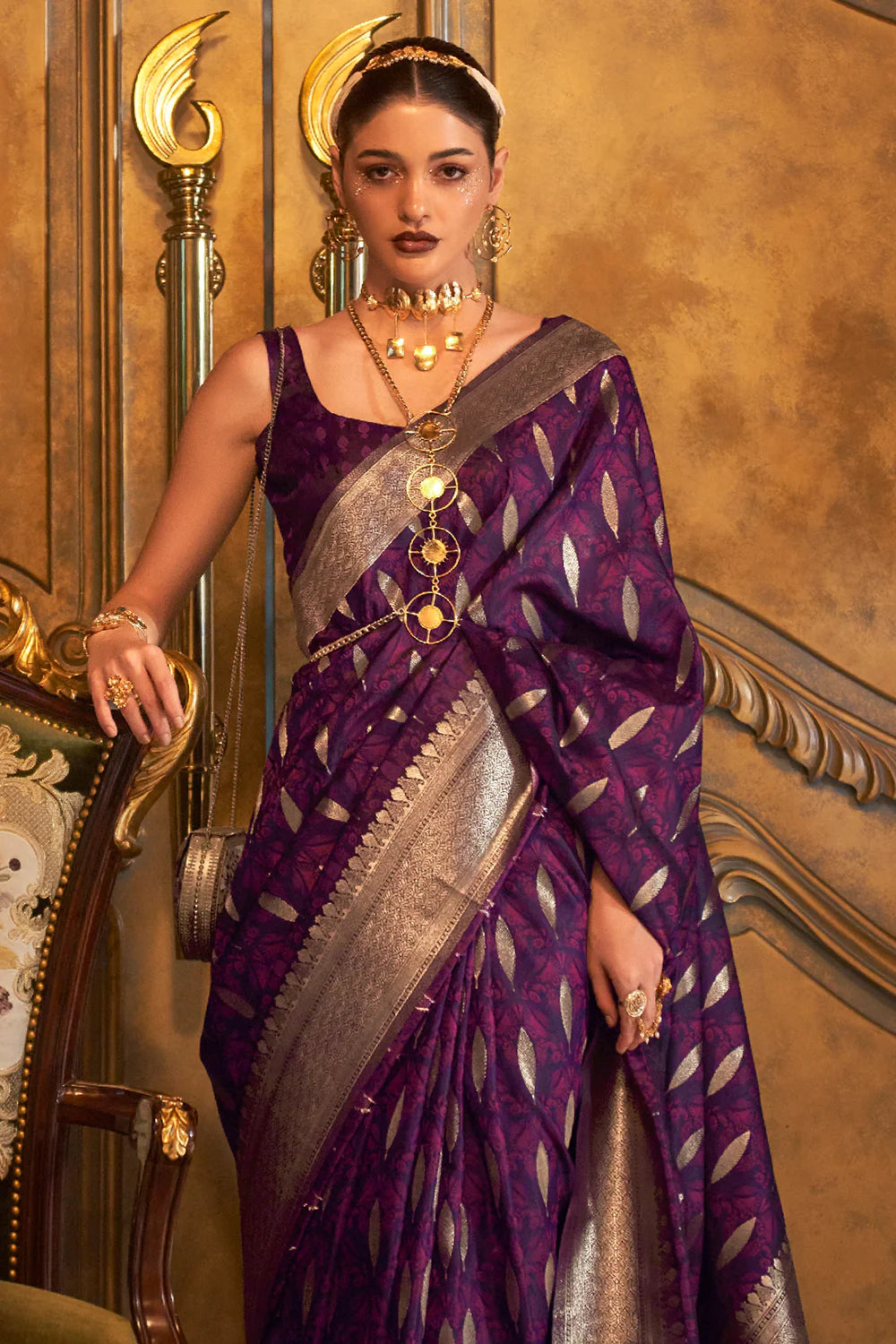 LOLLIPOP PURPLE PURE SATIN SILK HANDLOOM WEAVING SAREE