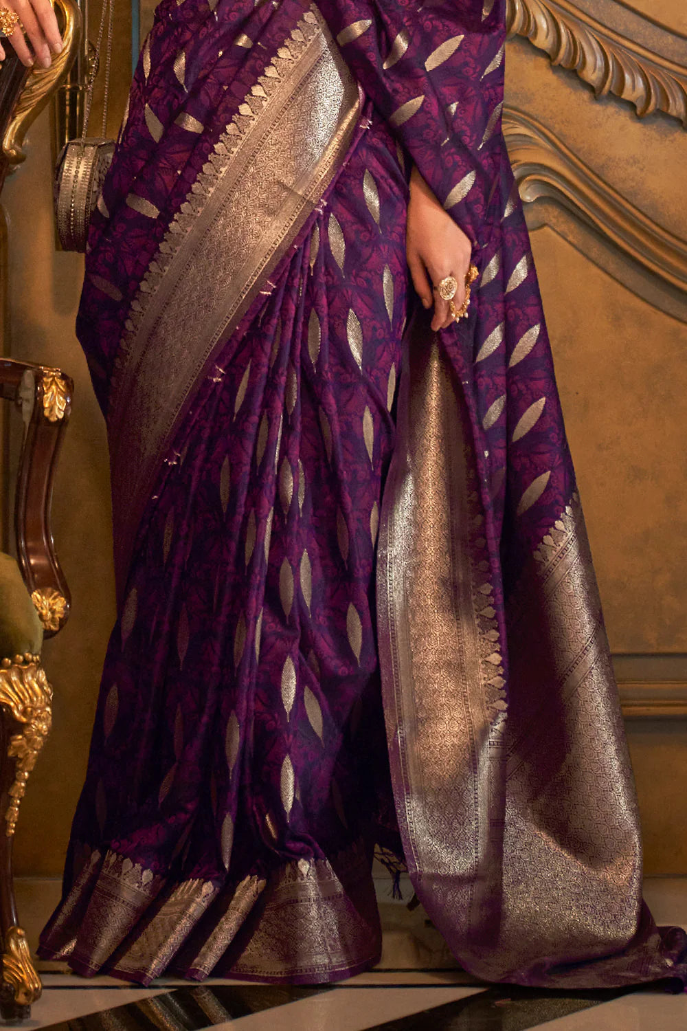 LOLLIPOP PURPLE PURE SATIN SILK HANDLOOM WEAVING SAREE