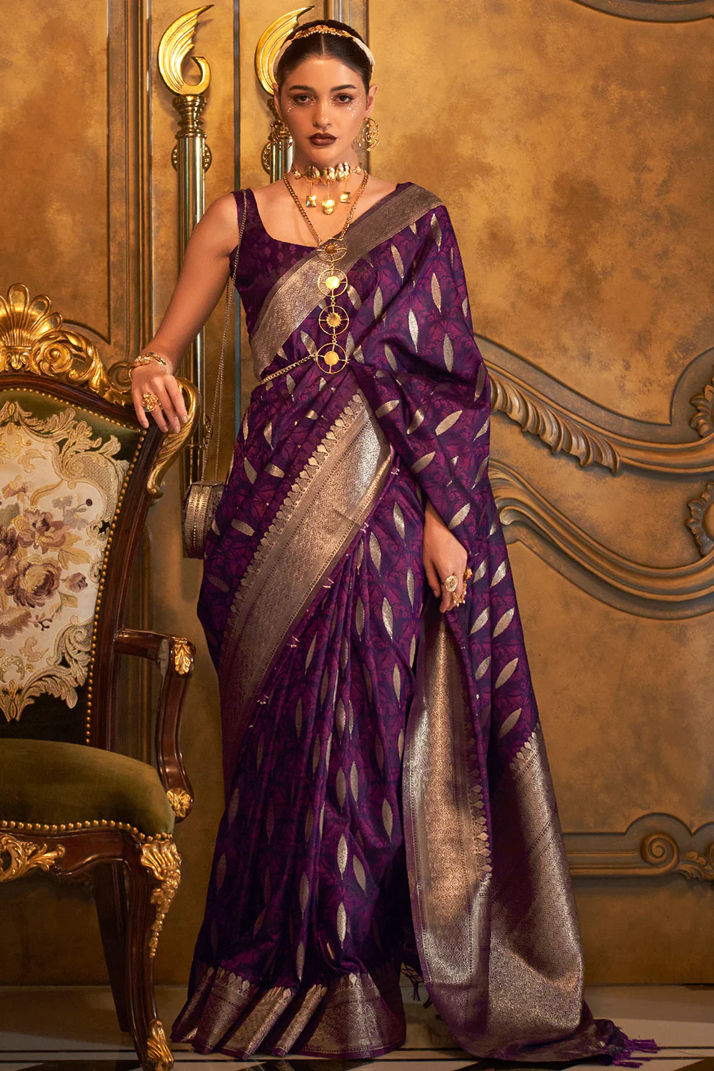 LOLLIPOP PURPLE PURE SATIN SILK HANDLOOM WEAVING SAREE