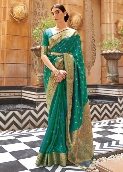 Enchanting Green and Gold Woven Kanjivaram Saree