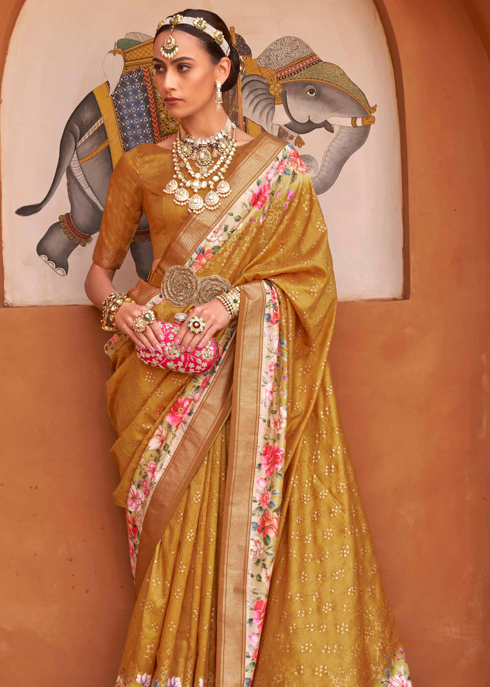 Mustard Golden Yellow Soft Silk Saree