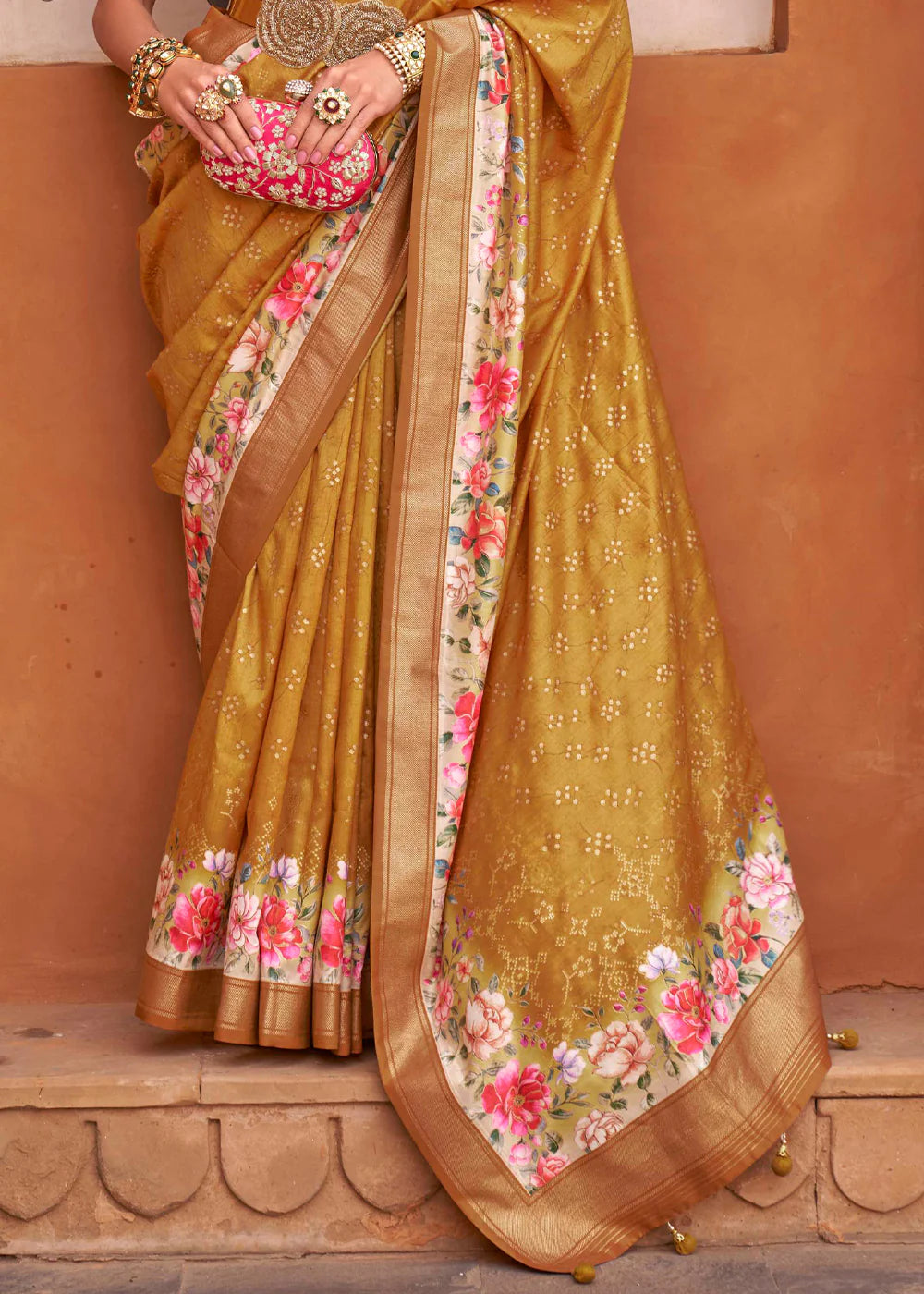 Mustard Golden Yellow Soft Silk Saree