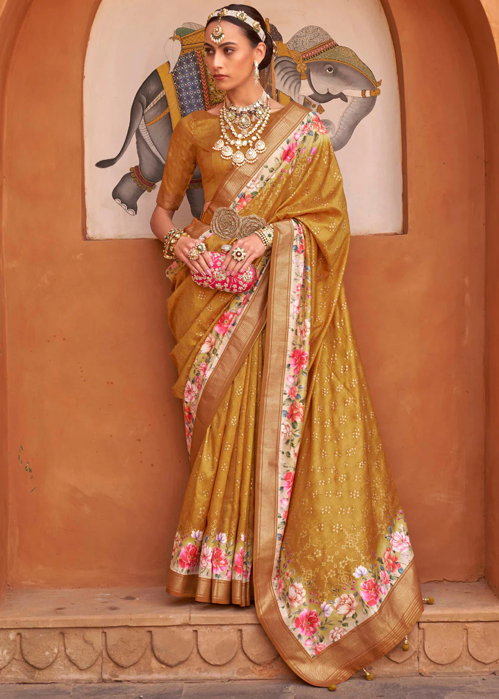 Mustard Golden Yellow Soft Silk Saree