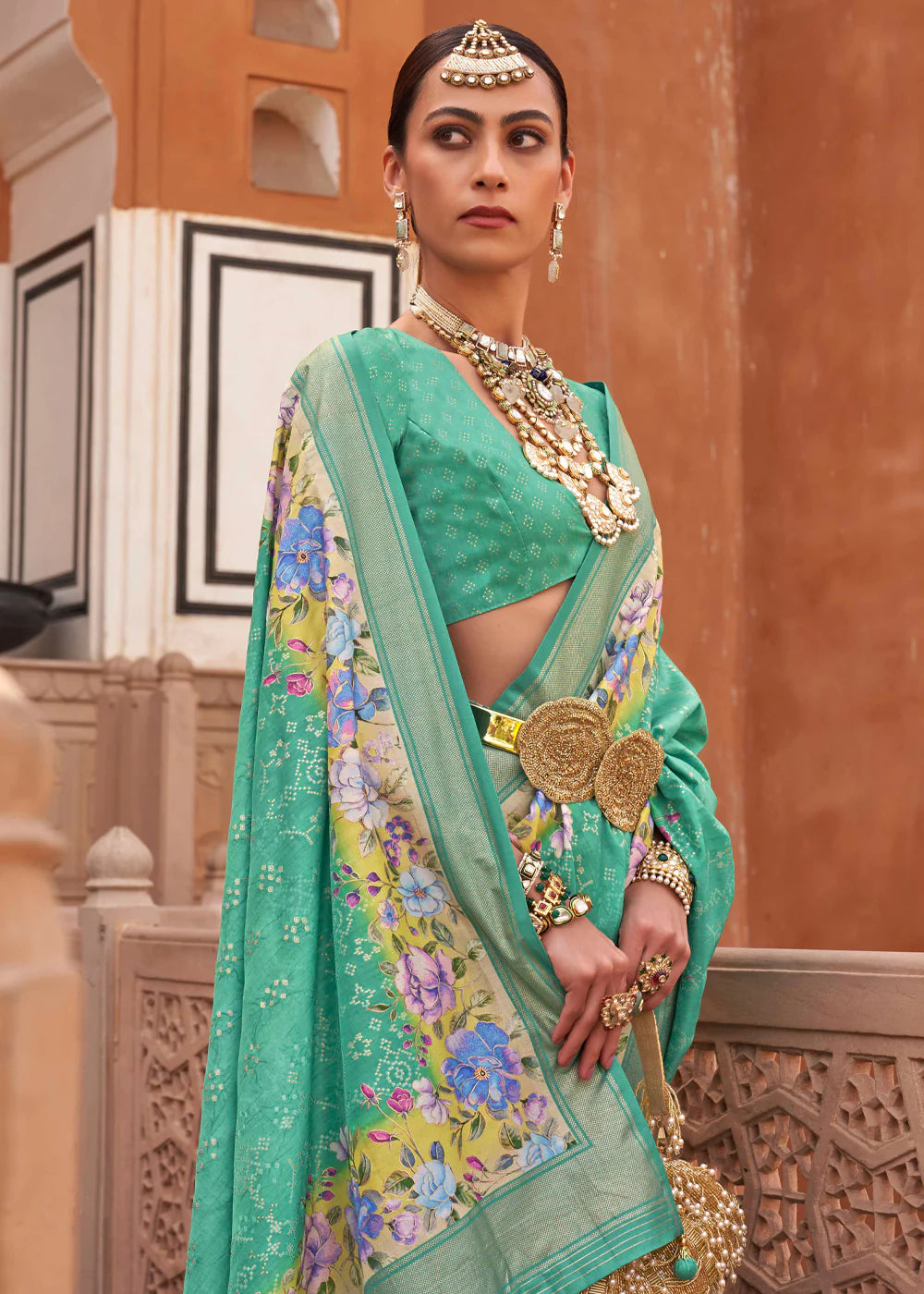 BERMUDA GREEN Soft Silk Saree