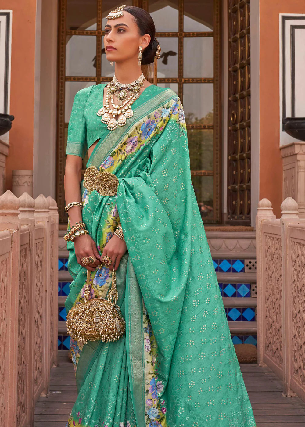 BERMUDA GREEN Soft Silk Saree