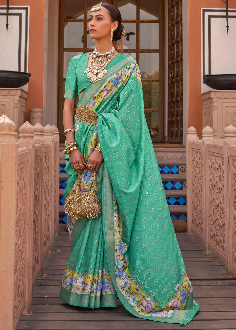 BERMUDA GREEN Soft Silk Saree