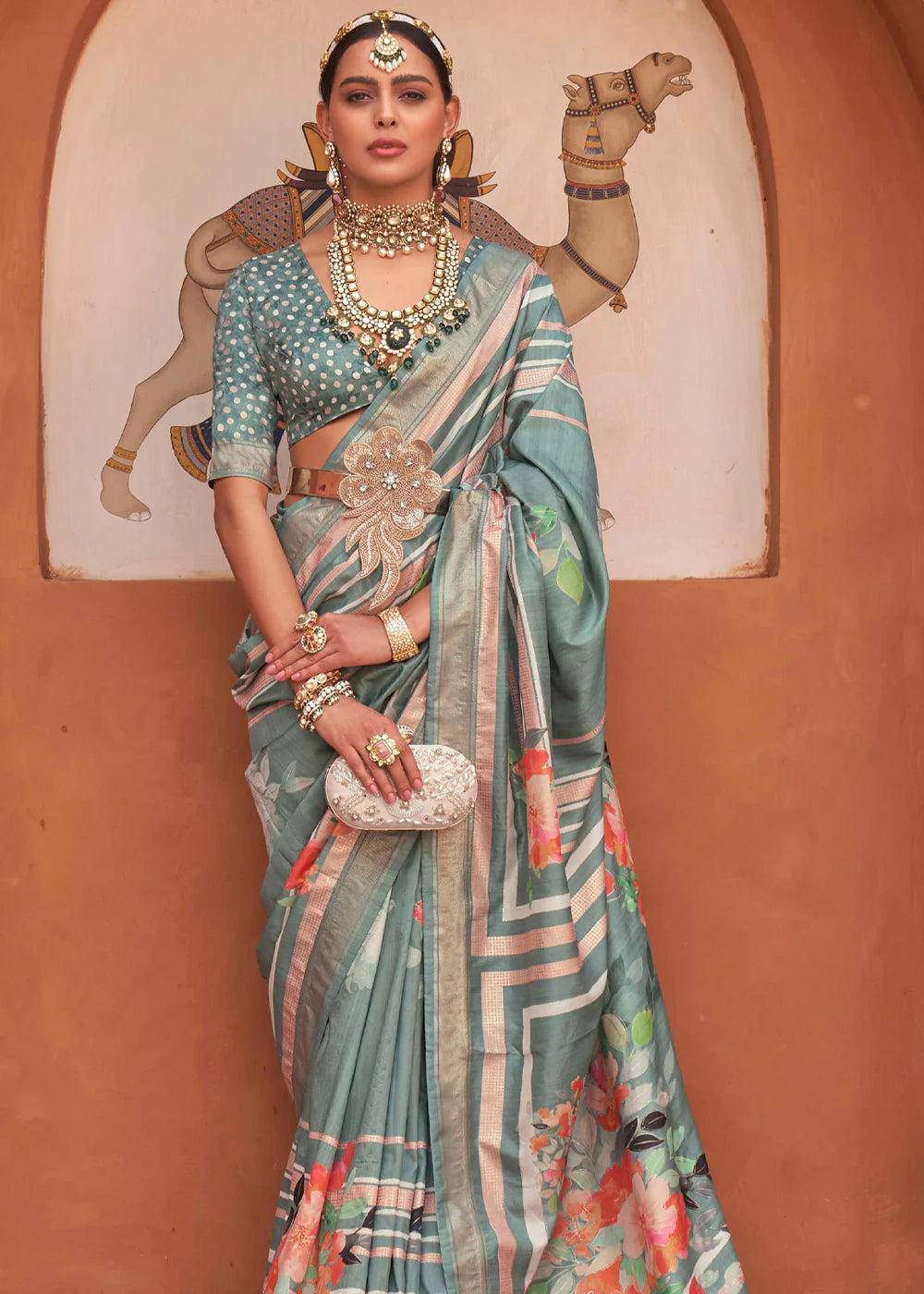 STONE GREY Soft Silk Saree