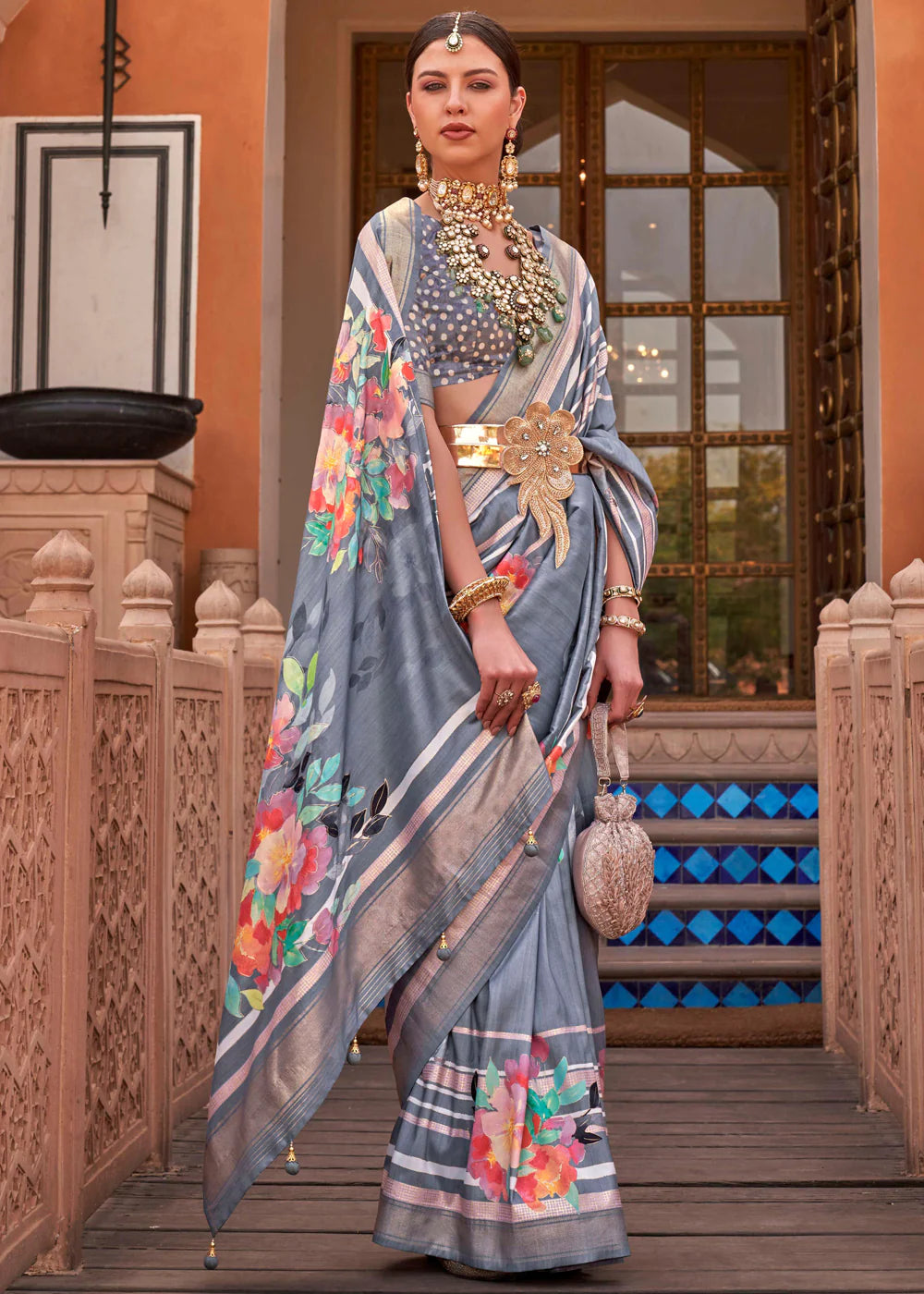 DOLPHIN GREY Soft Silk Saree