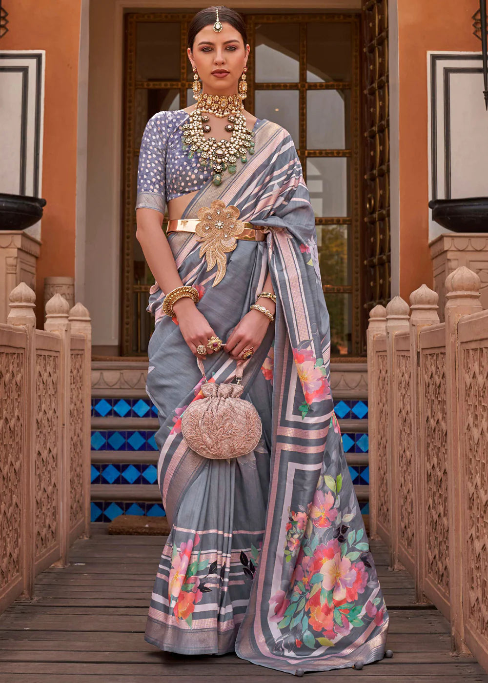 DOLPHIN GREY Soft Silk Saree